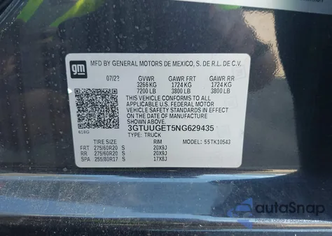 2022 GMC Sierra 1500 4Wd Short Box Denali z USA, uszkodzony, nr VIN 3GTUUGET5NG629435